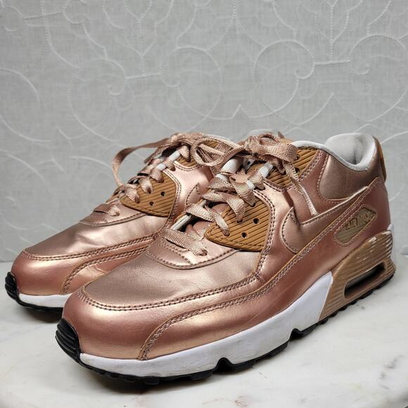 Nike Air Max 90 SE Girls 7Y Metallic Pack Bronze Leather Athletic Shoe Sneaker - Picture 5 of 16